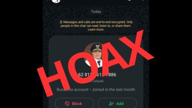 Tangkapan layar nomor WhatsApp yang digunakan oknum penipu (dok. Pemkot Surabaya)